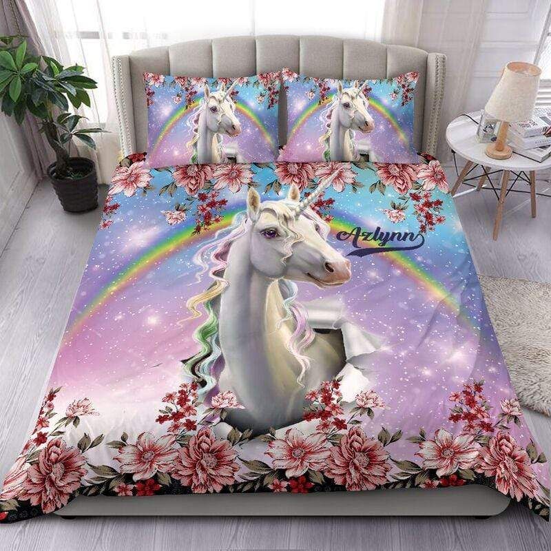 Personalized Custom Duvet Cover Personalized Flower Unicorn Bedding Set With Your Name