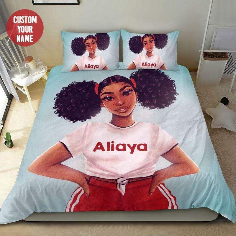 Personalized Young Fresh Black Teen Girl Magic Custom Name Duvet Cover Bedding Set