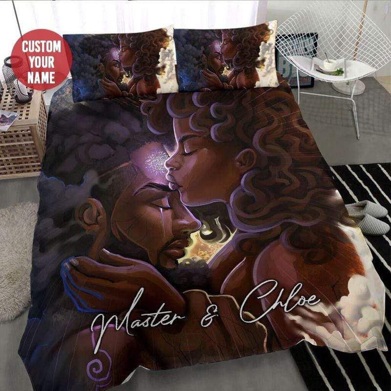 Personalized Black Couple Love Duvet Cover Bedding Set Custom Name