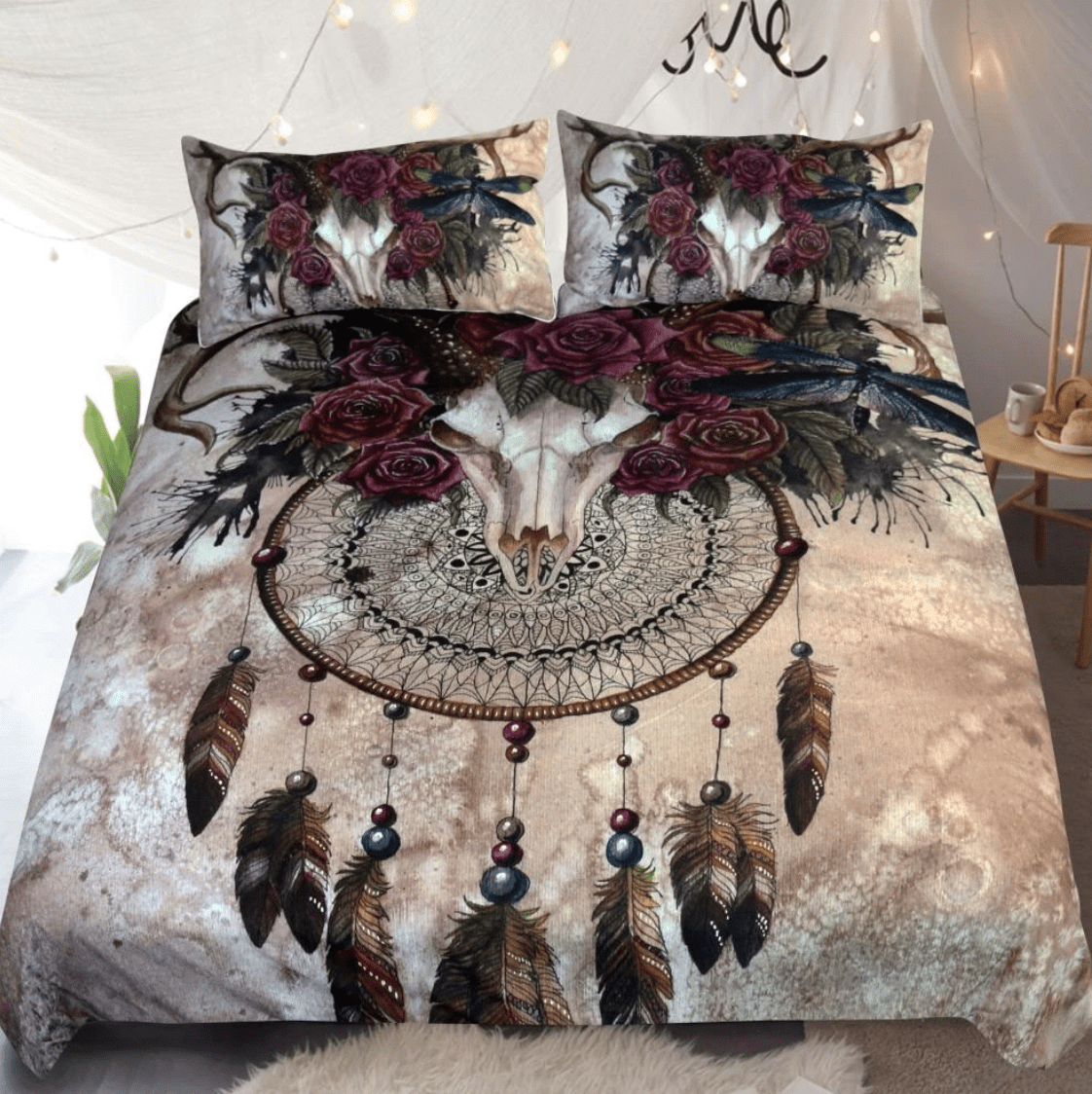 Deer Skull Spirit Dreamcatcher Native American Mandala Duvet Cover Bedding Set