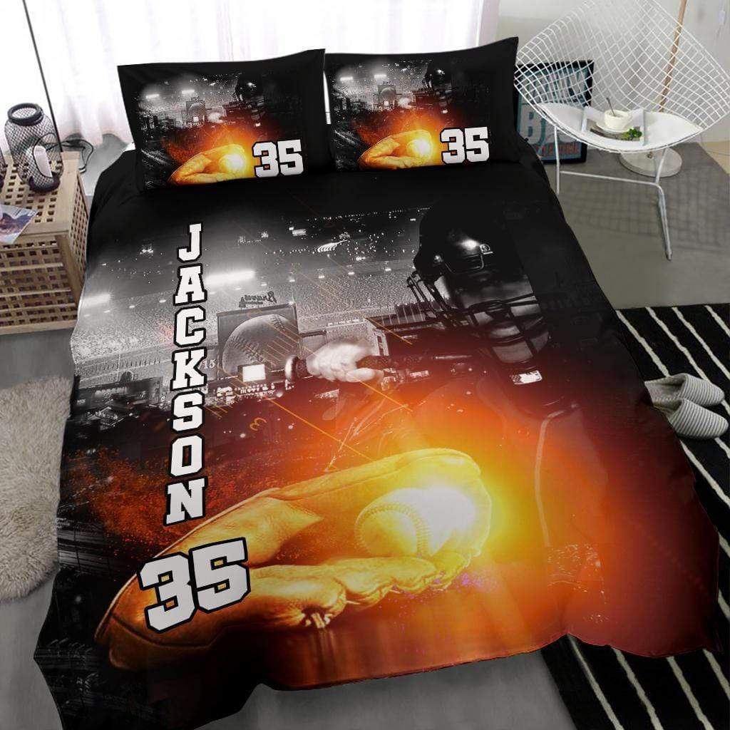 Personalized Baseball Light Up Custom Duvet Cover Bedding Set With Your Name And Number