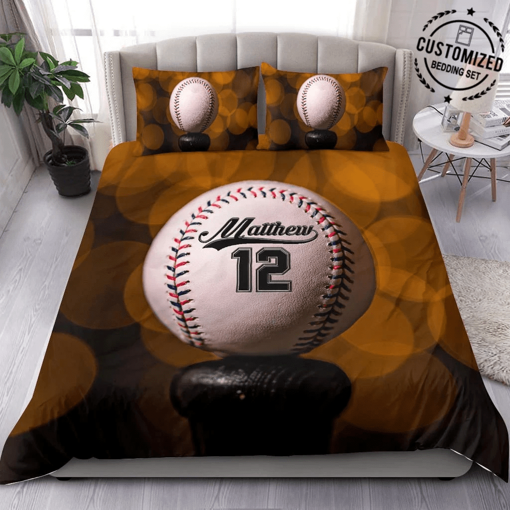Personalized Baseball Ball On Bat Custom Duvet Cover Bedding Set With Your Name