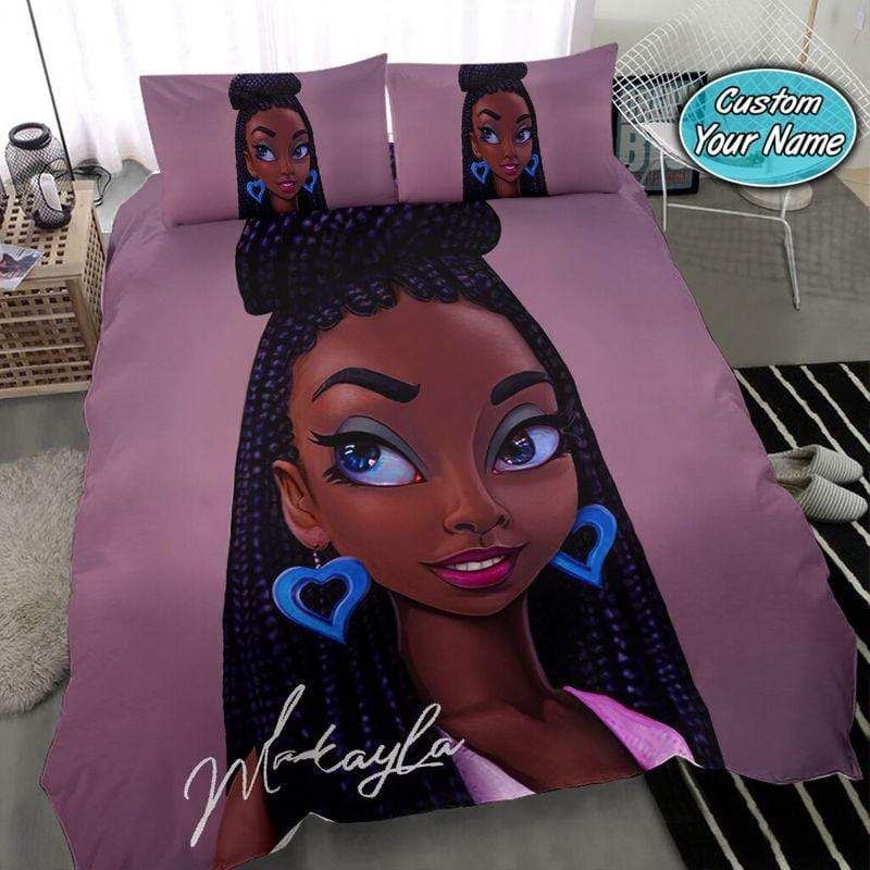 Personalized Amazing Braids Black Girl Custom Name Duvet Cover Bedding Set