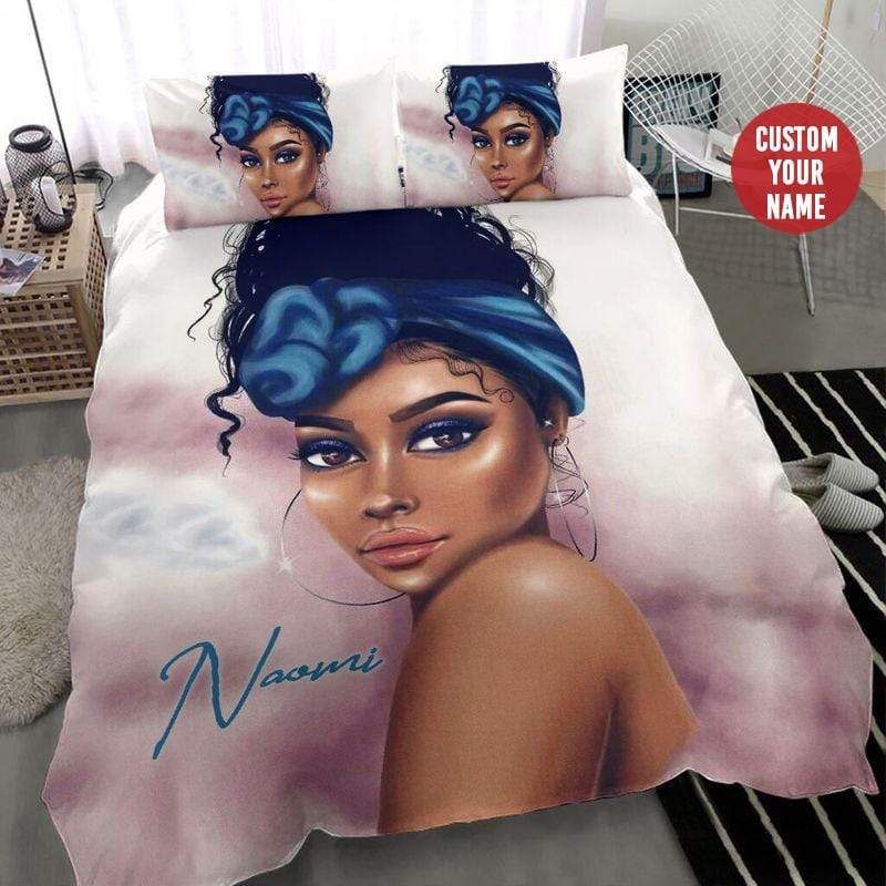 Personalized Black Woman Pretty Eyes Bedding Custom Name Duvet Cover Bedding Set