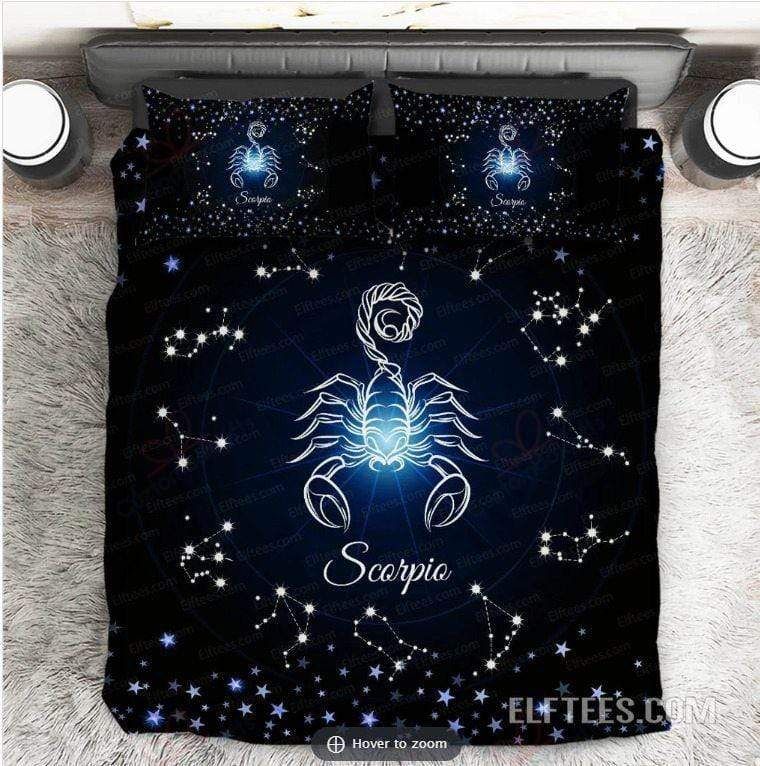Astrology Scorpio Dark Blue Galaxy Duvet Cover Bedding Set