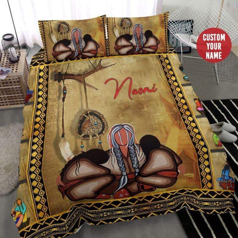 Personalized Native American Grandma And Kids Custom Name Duvet Cover Bedding Set