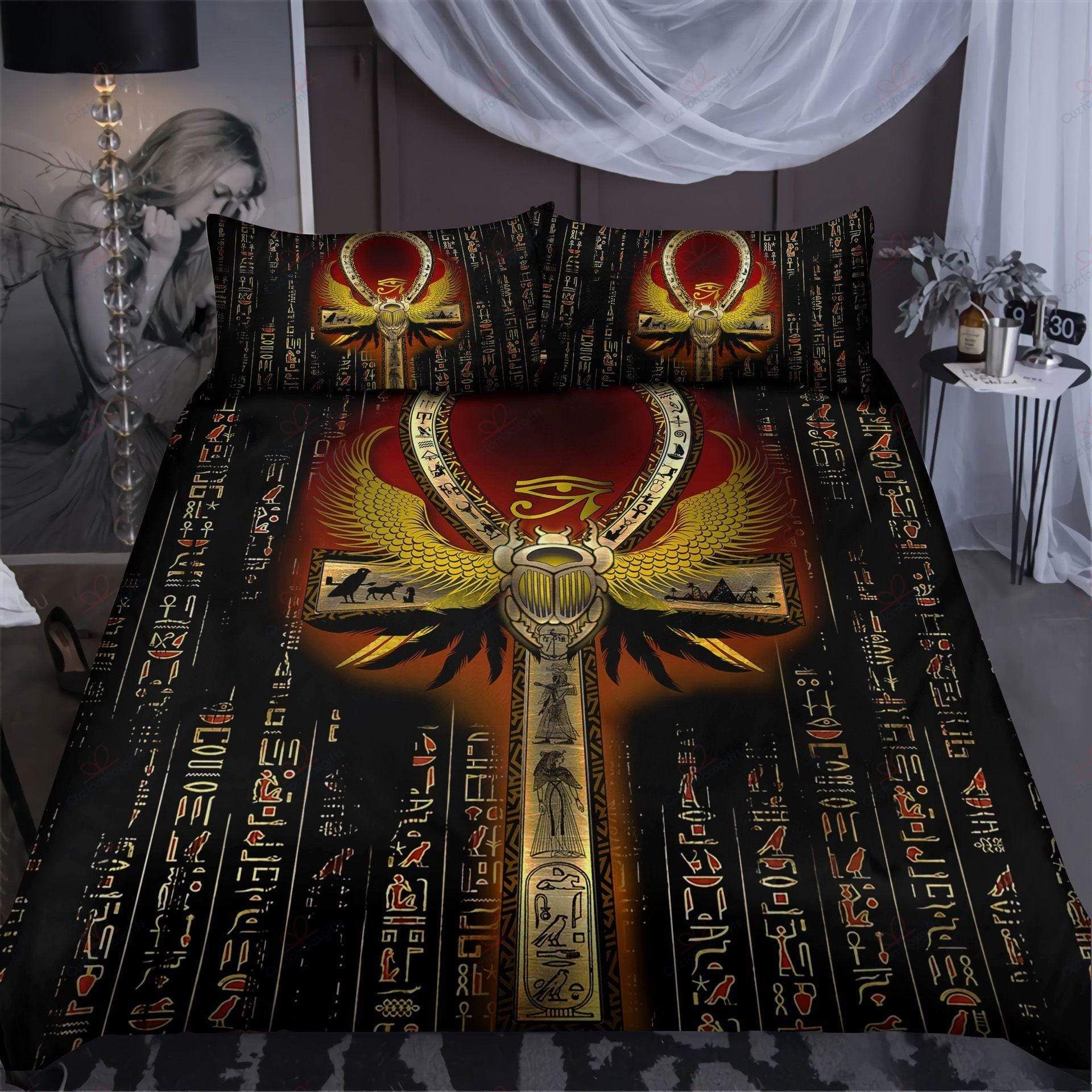 Egyptian Ankh Scarab Bedding Comforter Set Duvet Cover Bedding Set