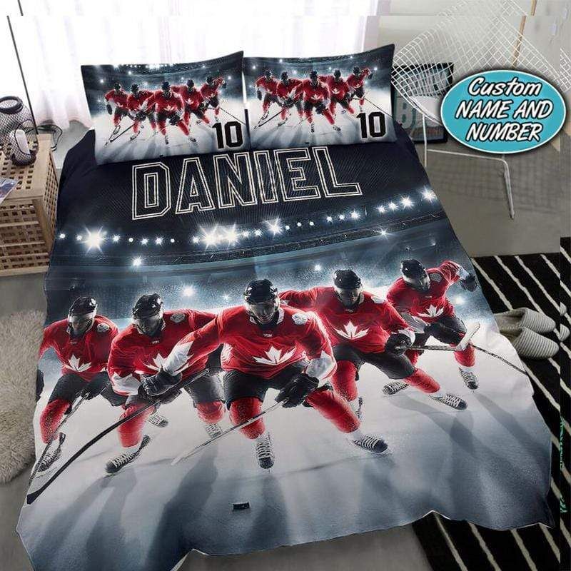 Personalized Hockey Cool Team Custom Duvet Cover Bedding Set With Your Name