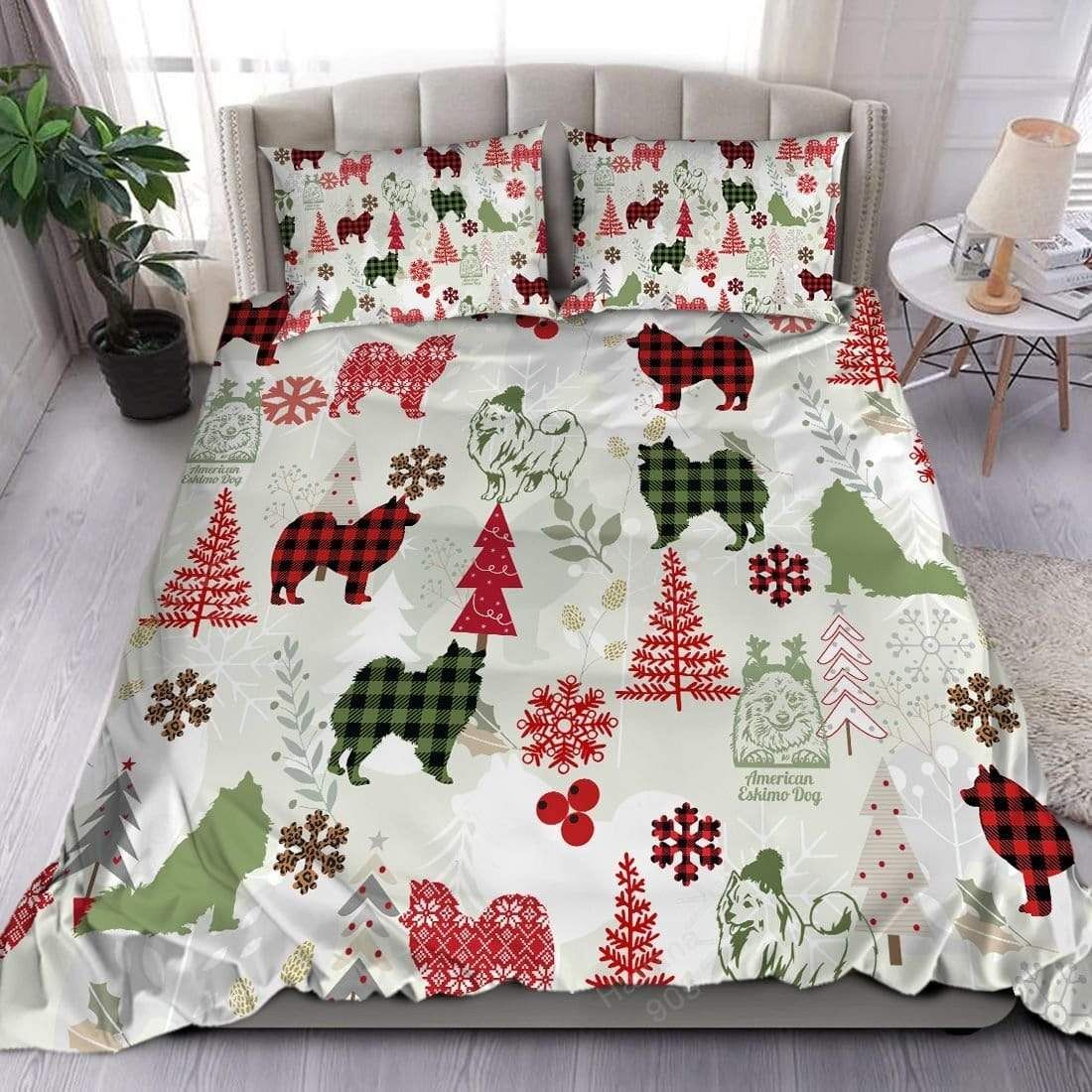 American Eskimo Dog Christmas Duvet Cover Bedding Set