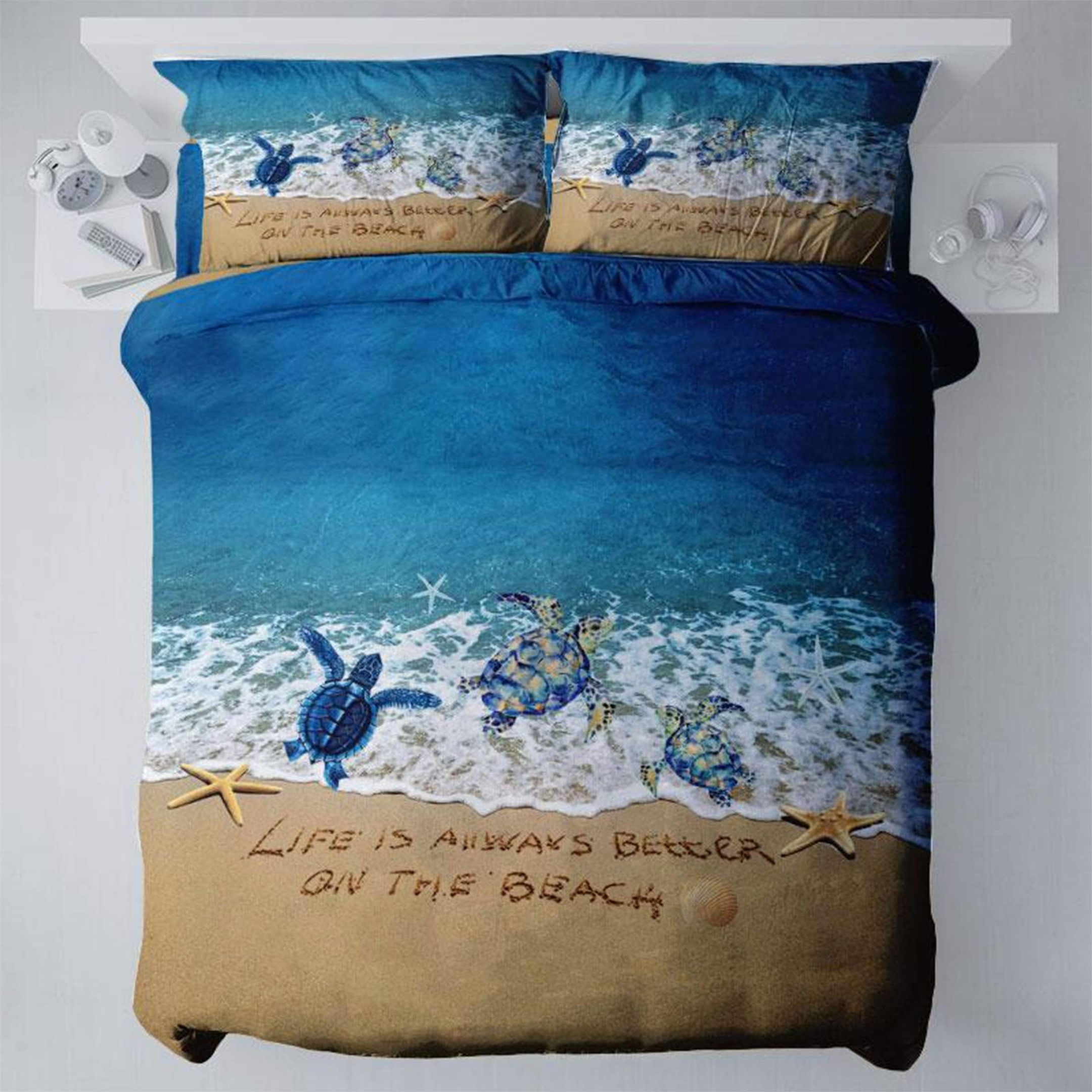 Life Is Always Better On The Beach Sea Turtle Duvet Cover Bedding Set