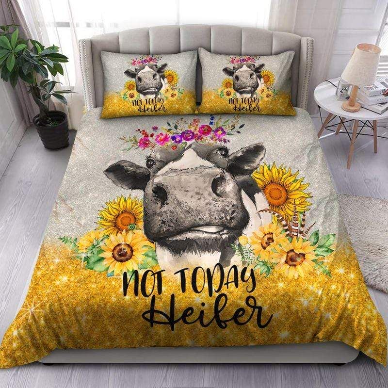 Not Today Heifer Cow Sunflower Duvet Cover Bedding Set