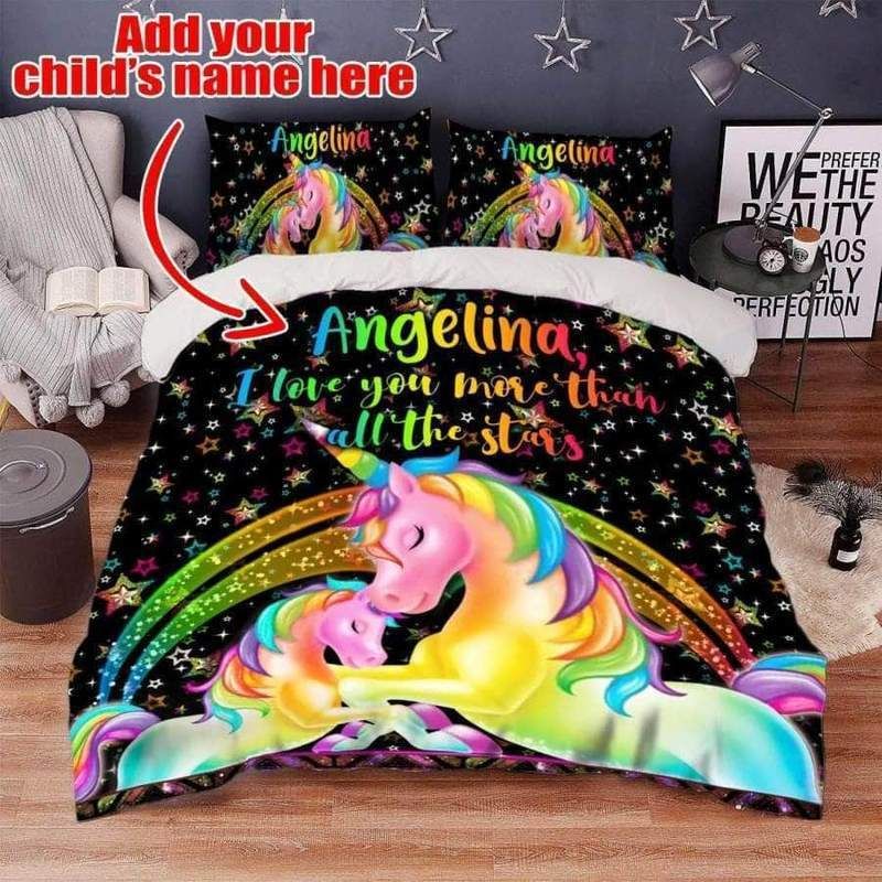 Personalized Unicorn Galaxy Custom Your Kids Name Duvet Cover Bedding Set