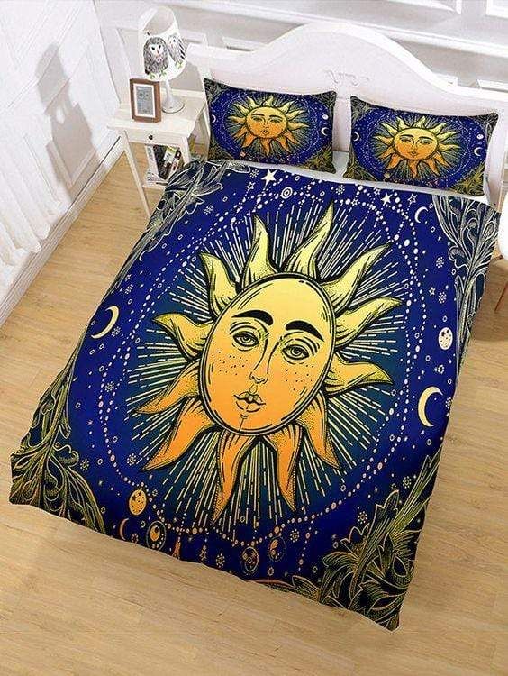 Sun And Moon Print In Multicolor Hippie Duvet Cover Bedding Set