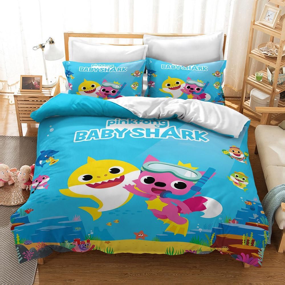 Baby Shark And Pink Fox For Kid'S Room Cover Bedding Set