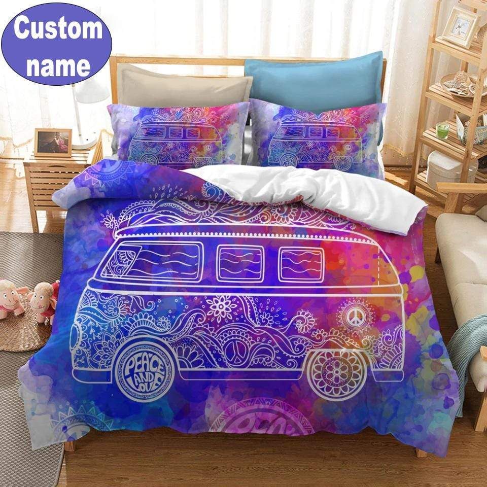 Personalized Camper Hippie Galaxy Custom Name Duvet Cover Bedding Set