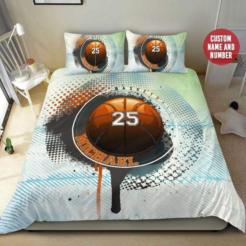 Personalized Basketball Art Circle Custom Duvet Cover Bedding Set With Your Name
