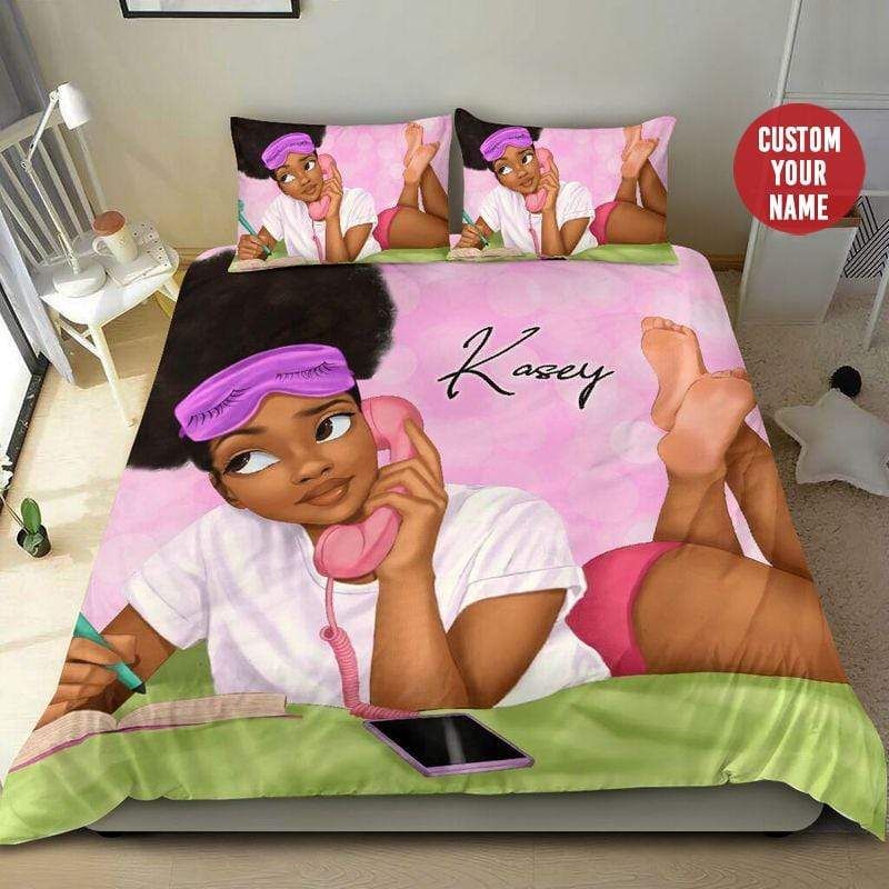 Personalized Lovely Afro Black Girl Custom Name Duvet Cover Bedding Set