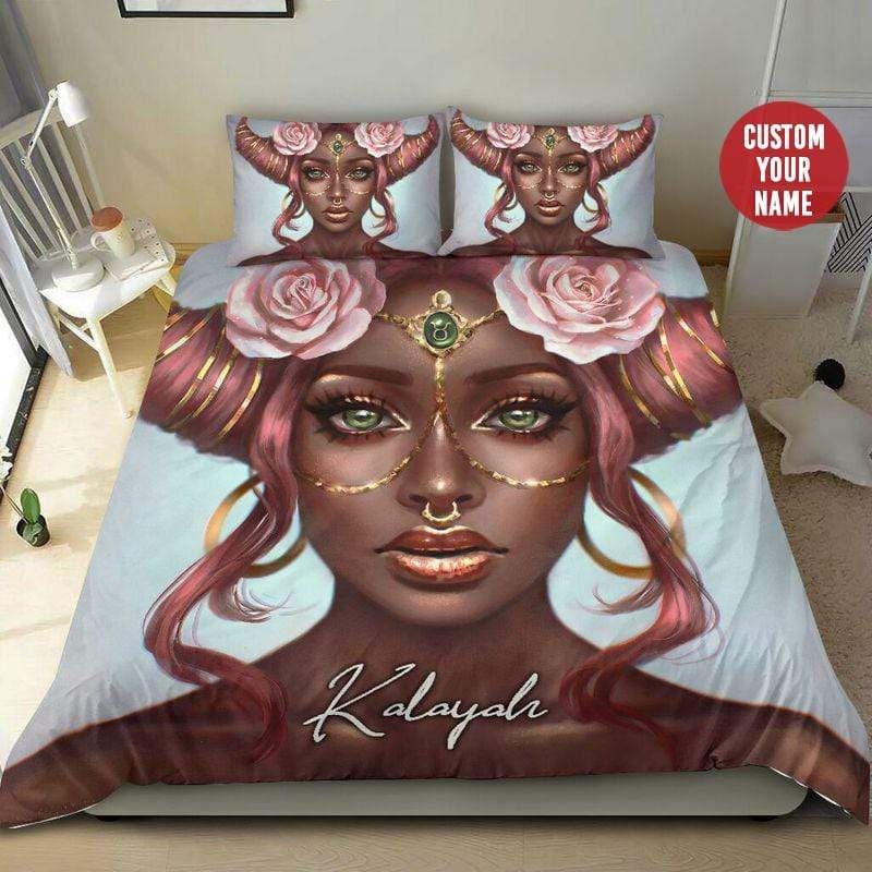 Personalized African Taurus Girl Zodiac Sign Custom Name Duvet Cover Bedding Set
