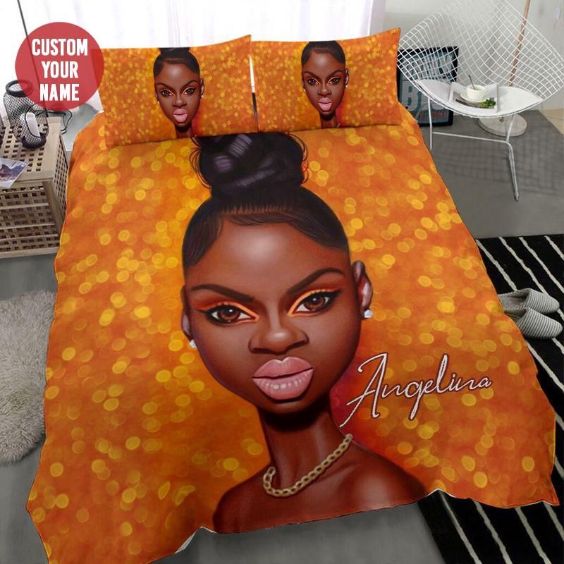 Personalized Black Girl Sassy Eyes Nose Lips Bedding Custom Name Duvet Cover Bedding Set