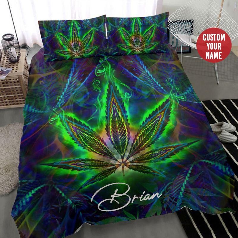 Personalized Weed Colorful Light Custom Name Duvet Cover Bedding Set