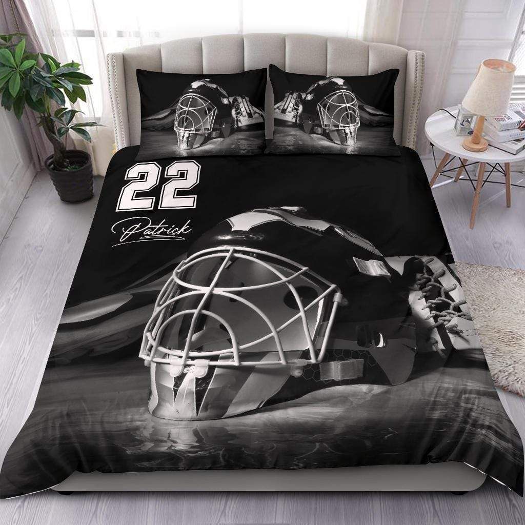 Personalized Hockey Custom Duvet Cover Bedding Set Helmet With Your Name