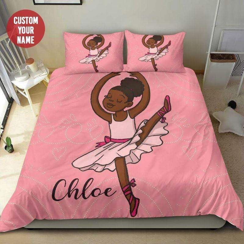 Personalized Ballet Black Baby Girl Pinky Custom Name Duvet Cover Bedding Set