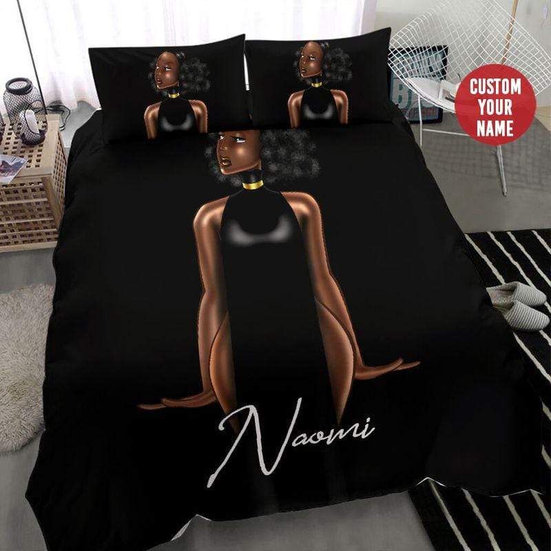 Personalized Black Sassy Girl In Black Custom Name Duvet Cover Bedding Set