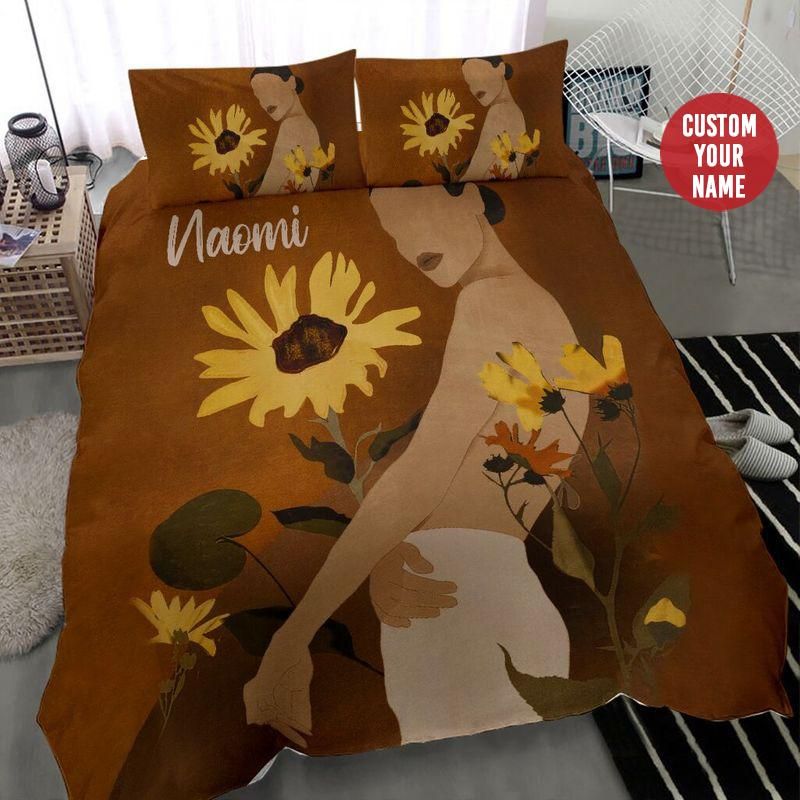 Personalized Sunflower And Black Sassy Girl Custom Name Duvet Cover Bedding Set