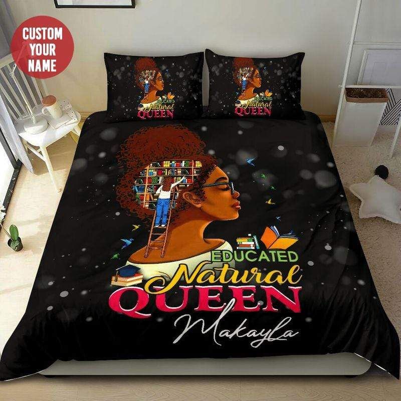 Personalized Black Girl Educated Natural Queen Custom Name Duvet Cover Bedding Set