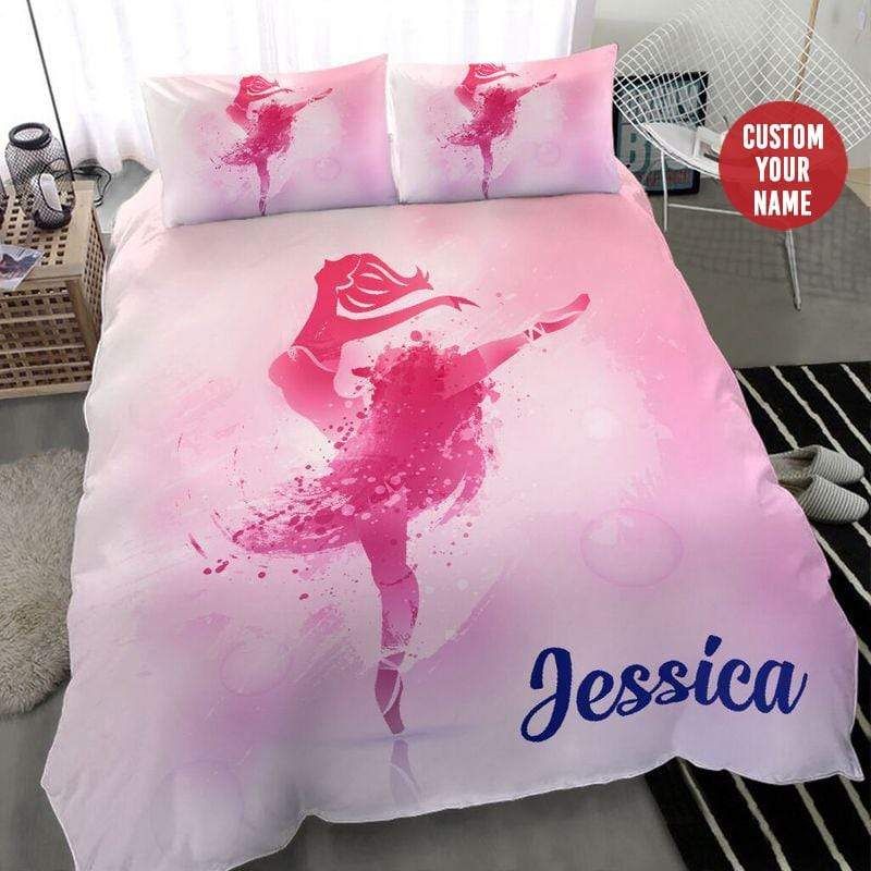 Personalized Ballerina Ballet Girl Dancing Pink Custom Name Duvet Cover Bedding Set