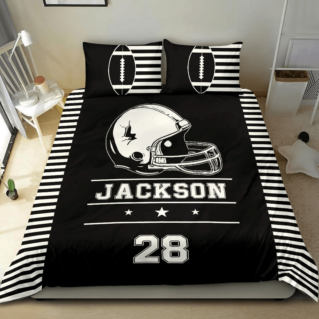 Personalized Football White Lines Custom Duvet Cover Bedding Set With Your Name