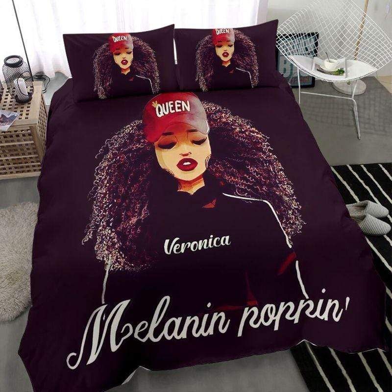 Personalized Black Girl Melanin Poppin' Custom Name Duvet Cover Bedding Set