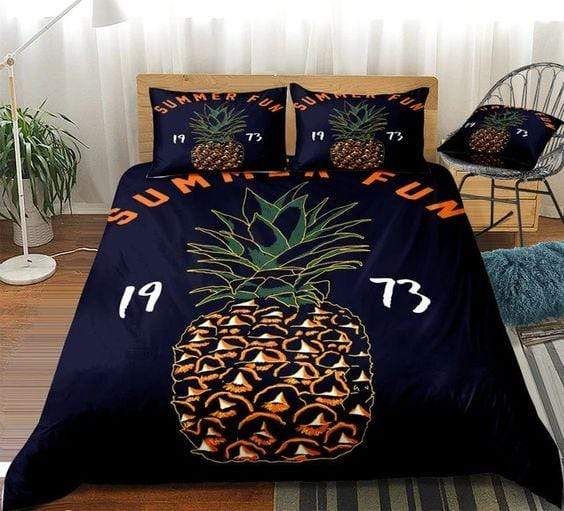 Personalized Retro Orange Black Pineapple Custom Number Duvet Cover Bedding Set