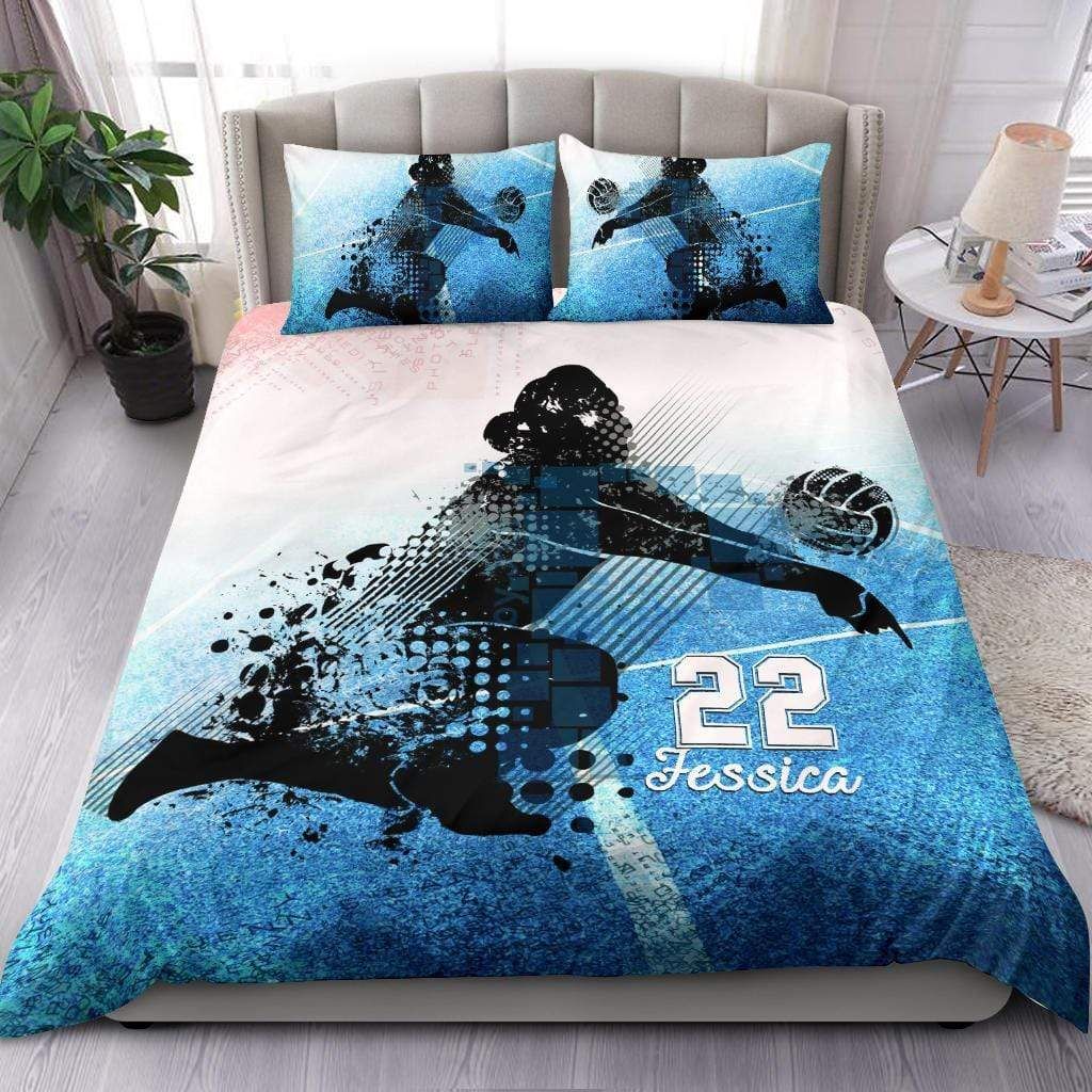 Personalized Volleyball Blue Art Custom Duvet Cover Bedding Set With Name And Number