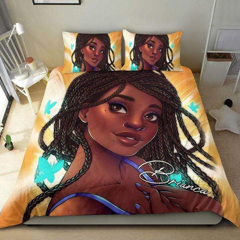 Personalized Black Smiling Girl Fashion Style Custom Duvet Cover Bedding Set With Your Name