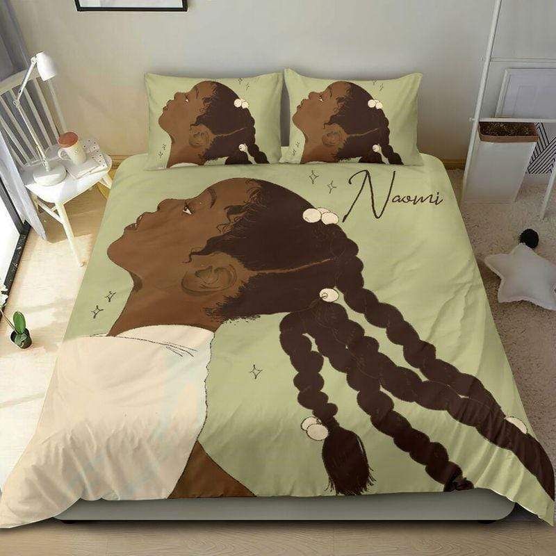Personalized Black Girl Side Face Custom Duvet Cover Bedding Set With Your Name