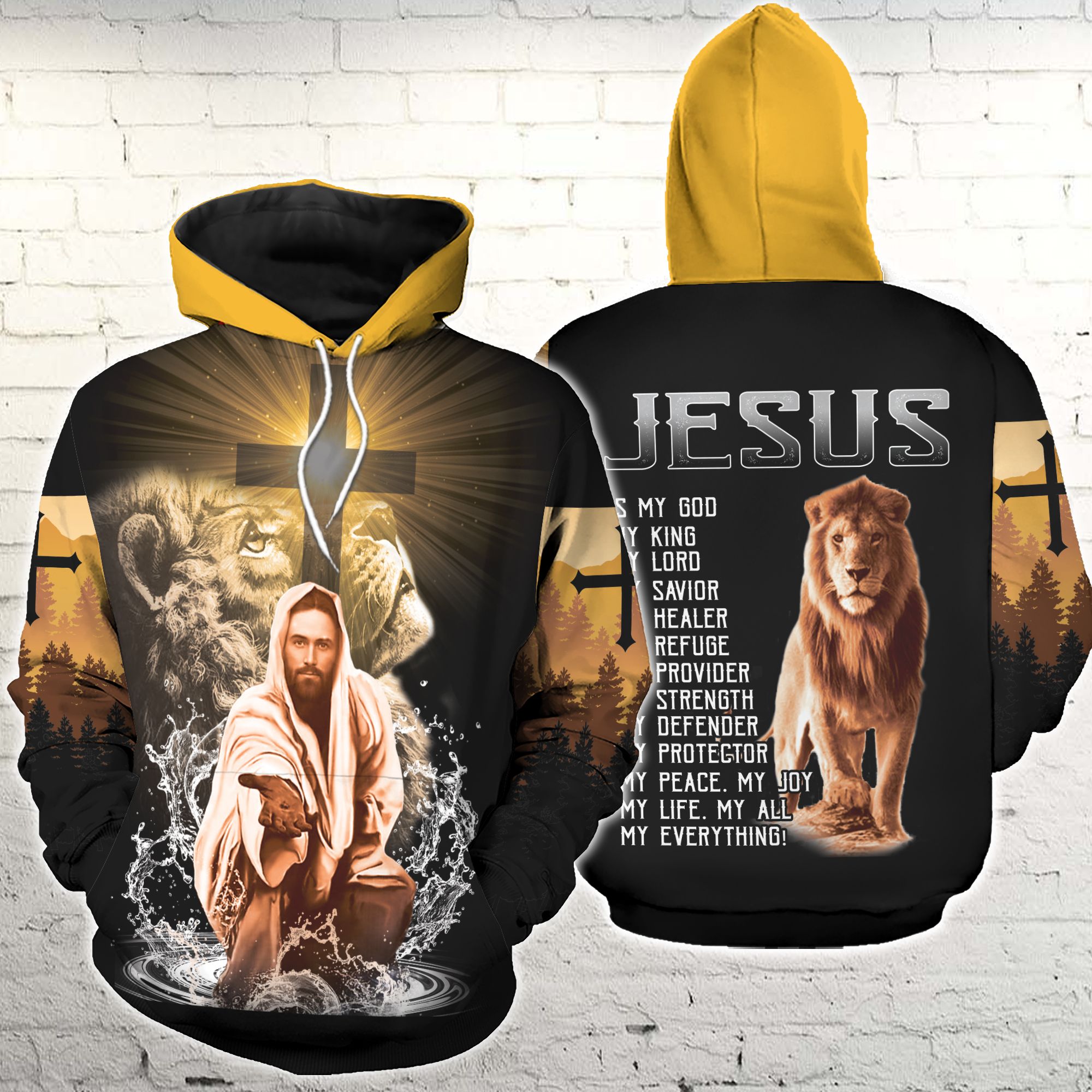 Easter Jesus My Everything Lion King Yellow & Black Hoodie 3D All Over Print PAN