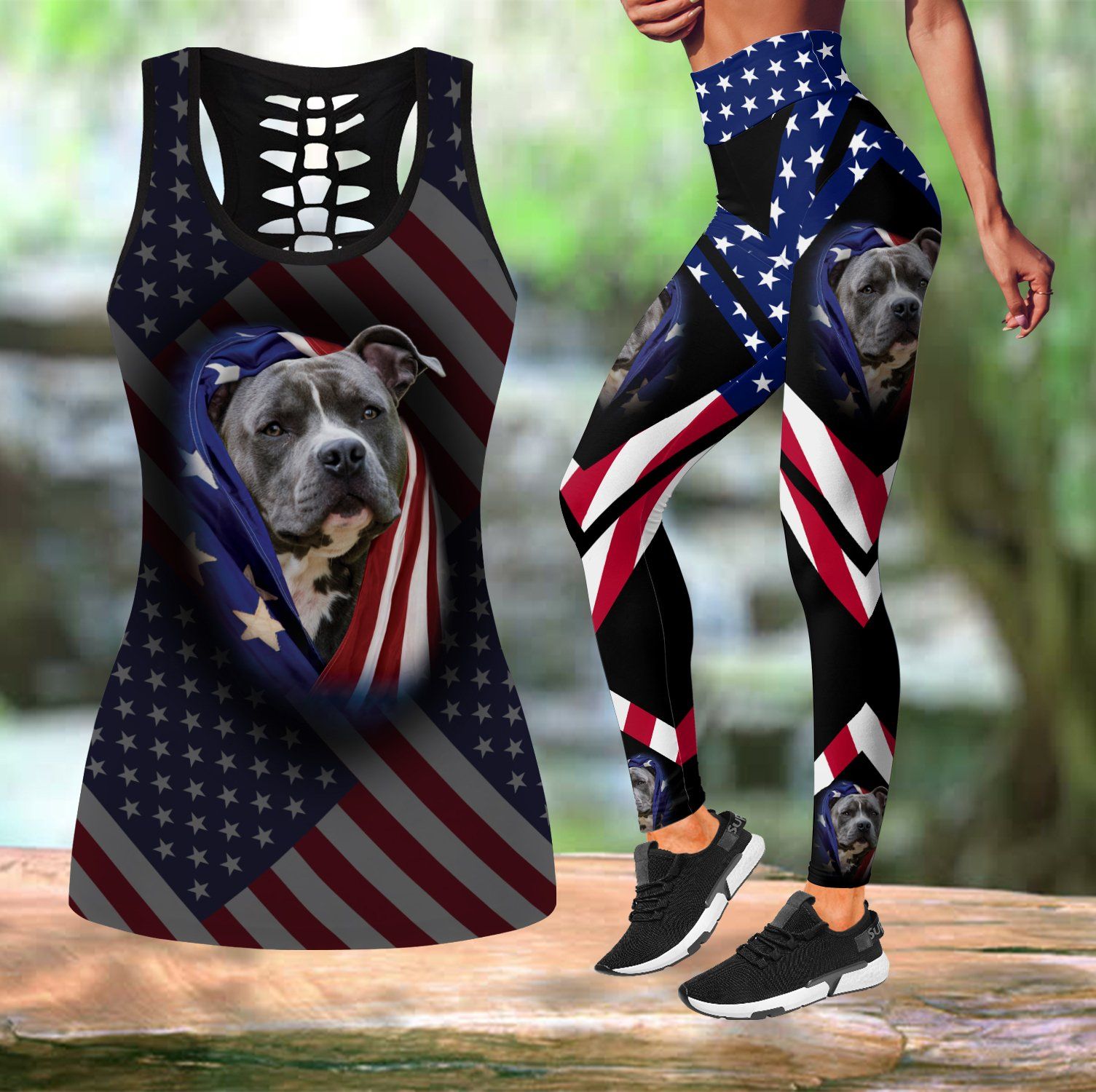 Pitbull Dog American Flag Combo Tank + Legging TA061806