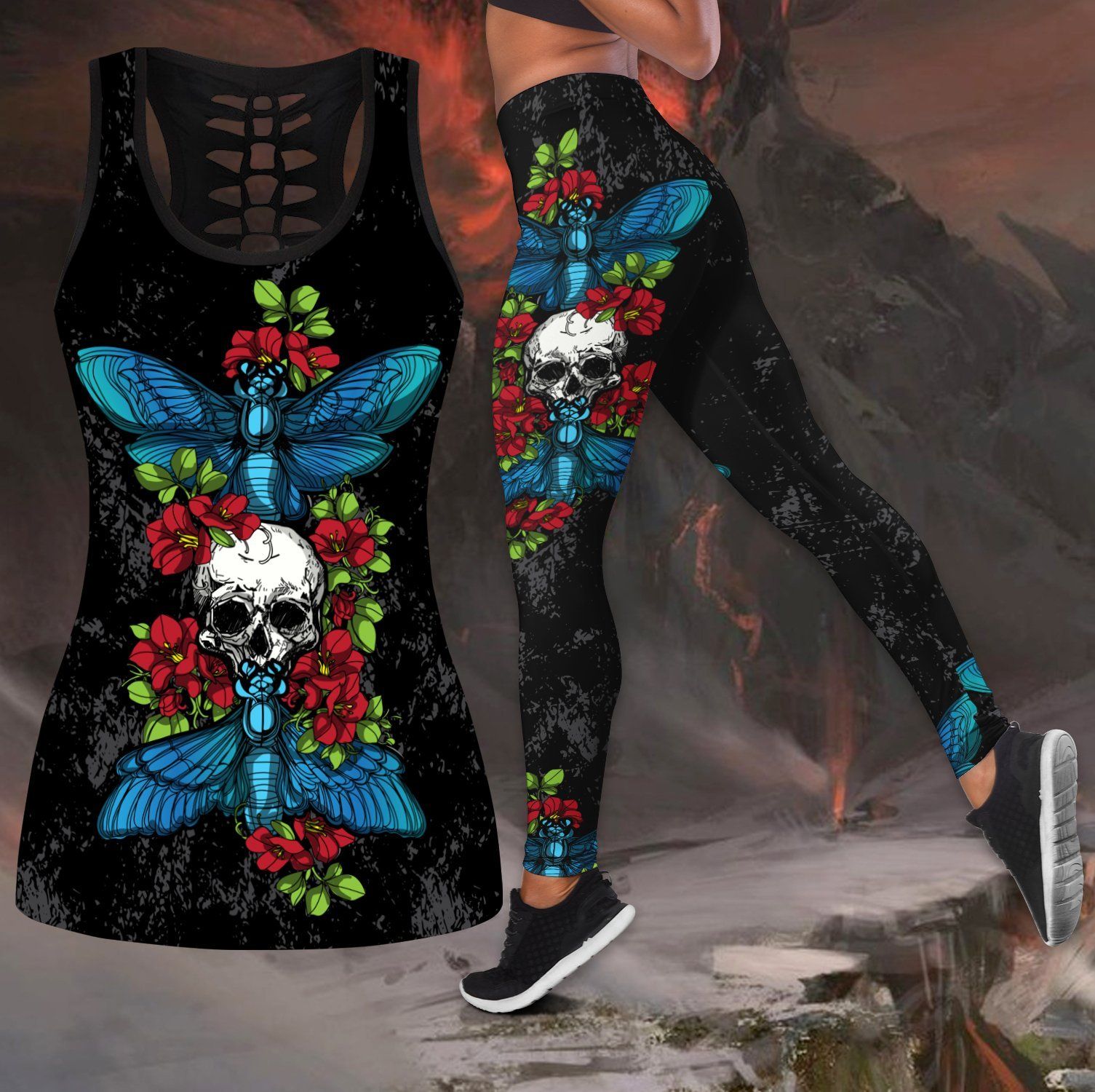 Butterfly Love Skull and Tattoos tanktop & legging outfit for women