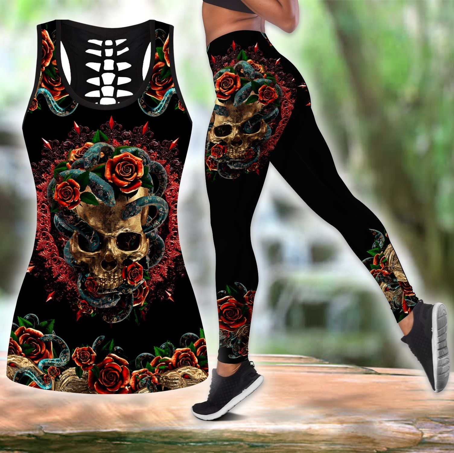 Snake Love Skull 3d all over printed tanktop & legging outfit for women QB06052002