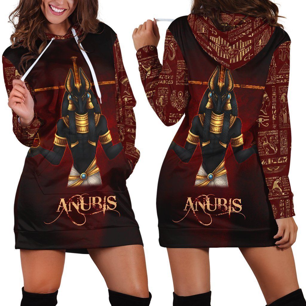 All Over Printed Anubis Hoodie Dress H330B