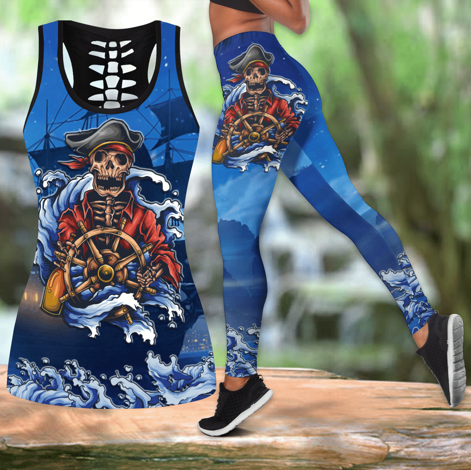 Love Pirate Skull and Tattoos tanktop & legging outfit for women QB06092001