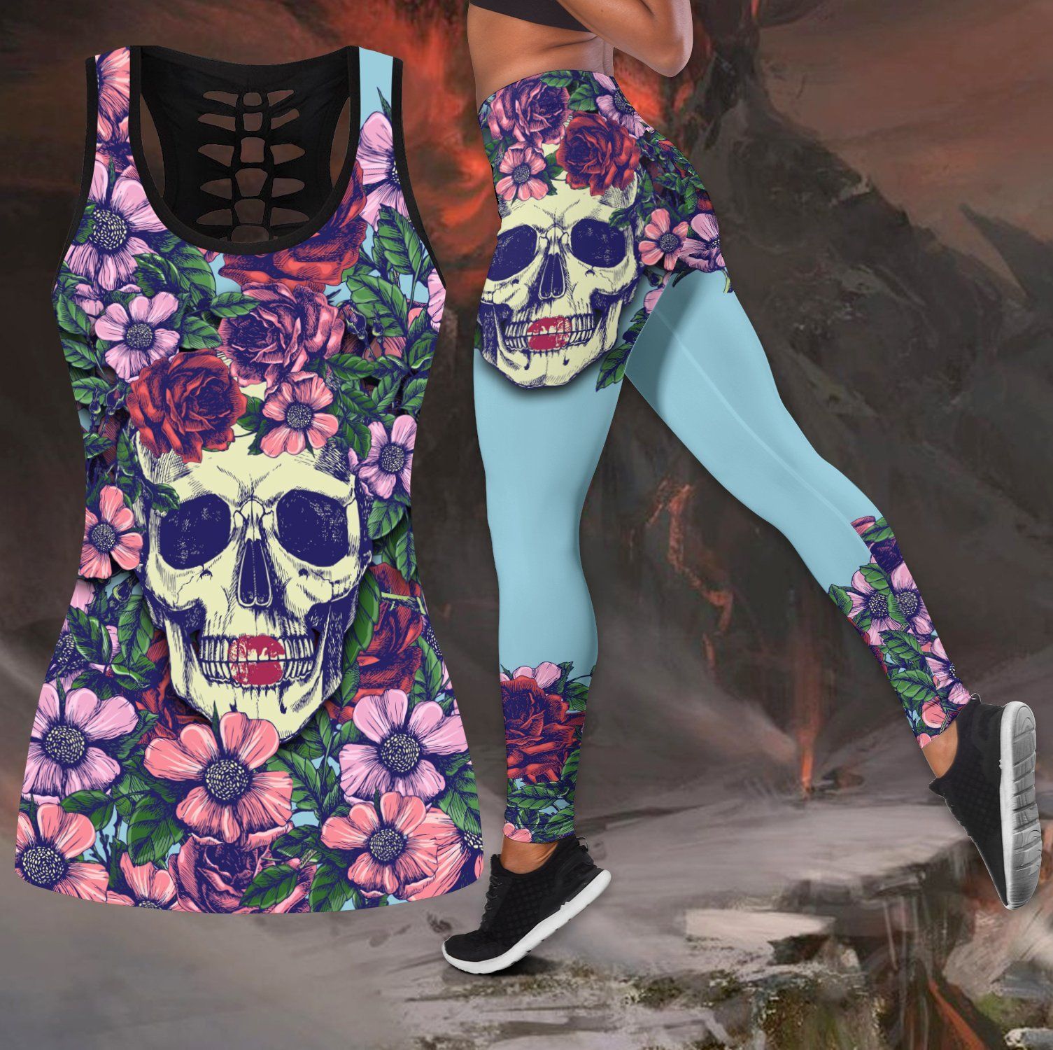Butterfly Love Skull and Tattoos tanktop & legging outfit for women QB05252004