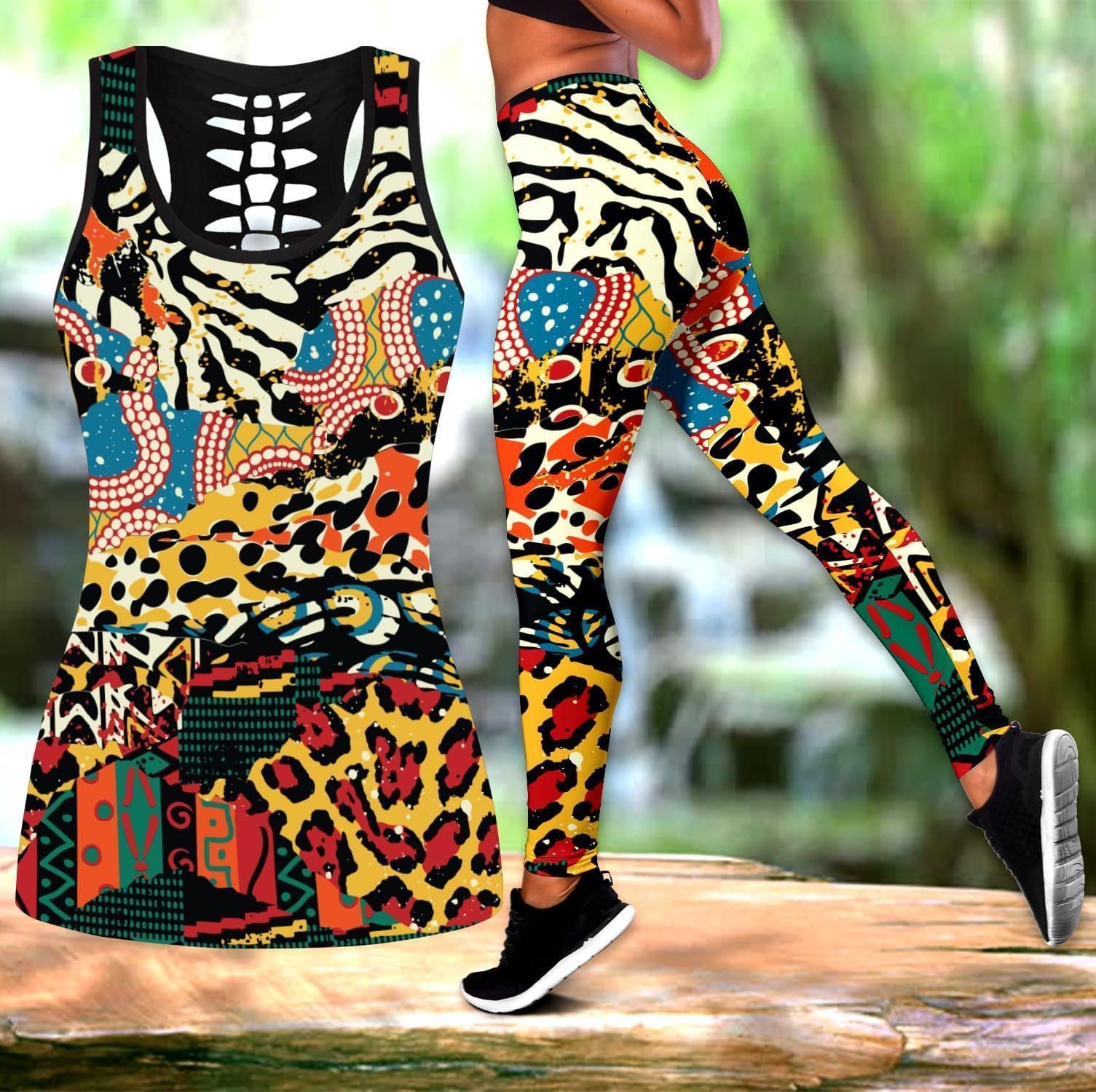 African Traditional Pattern 3D Over Printed Legging & Tank top-ML