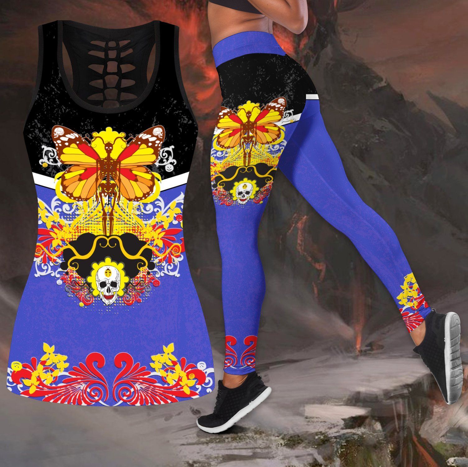 Butterfly Love Skull and Tattoos tanktop & legging outfit for women QB05192002