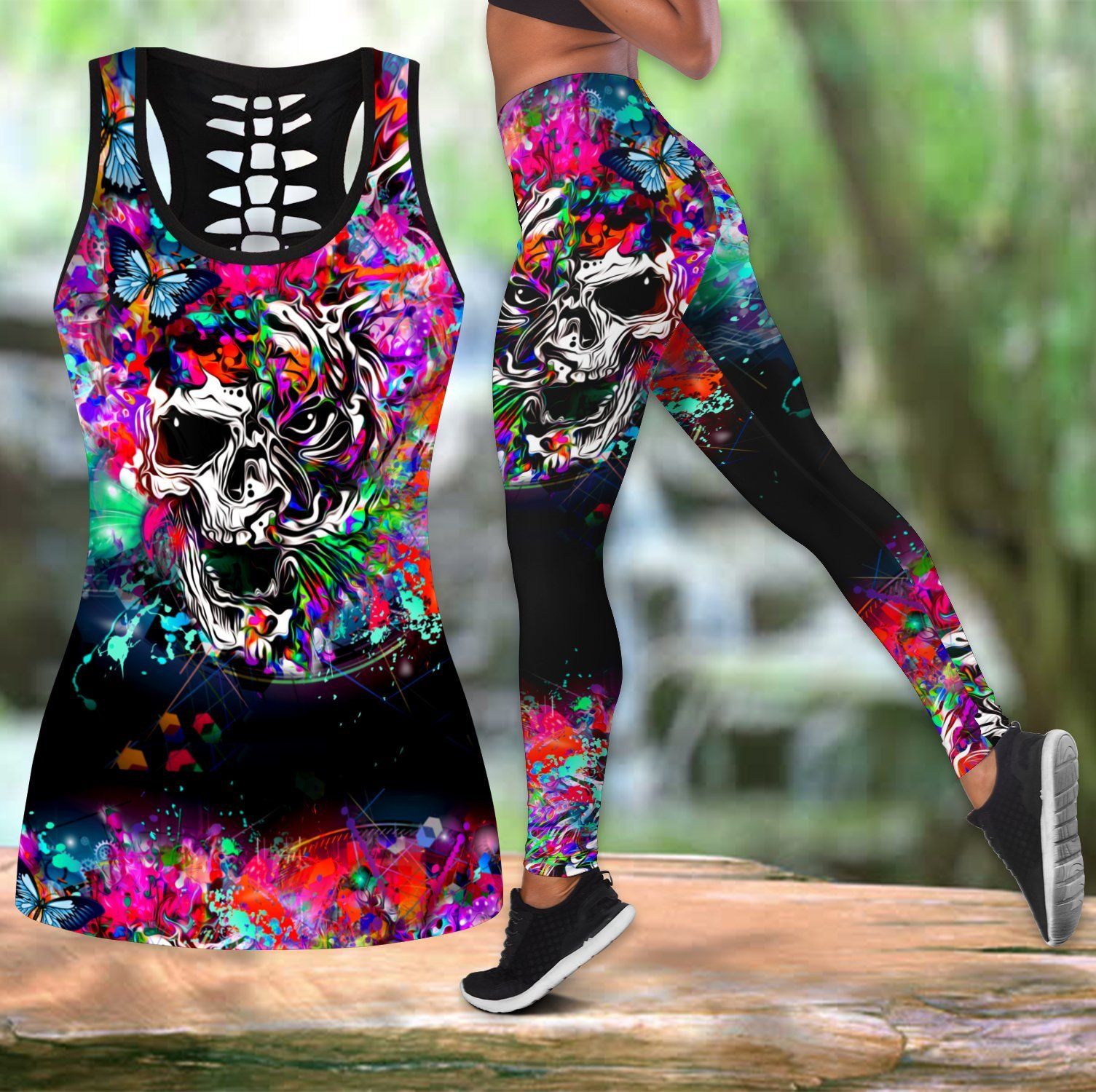 Love Animal Skull full color and Tattoos tanktop & legging outfit for women QB06092002