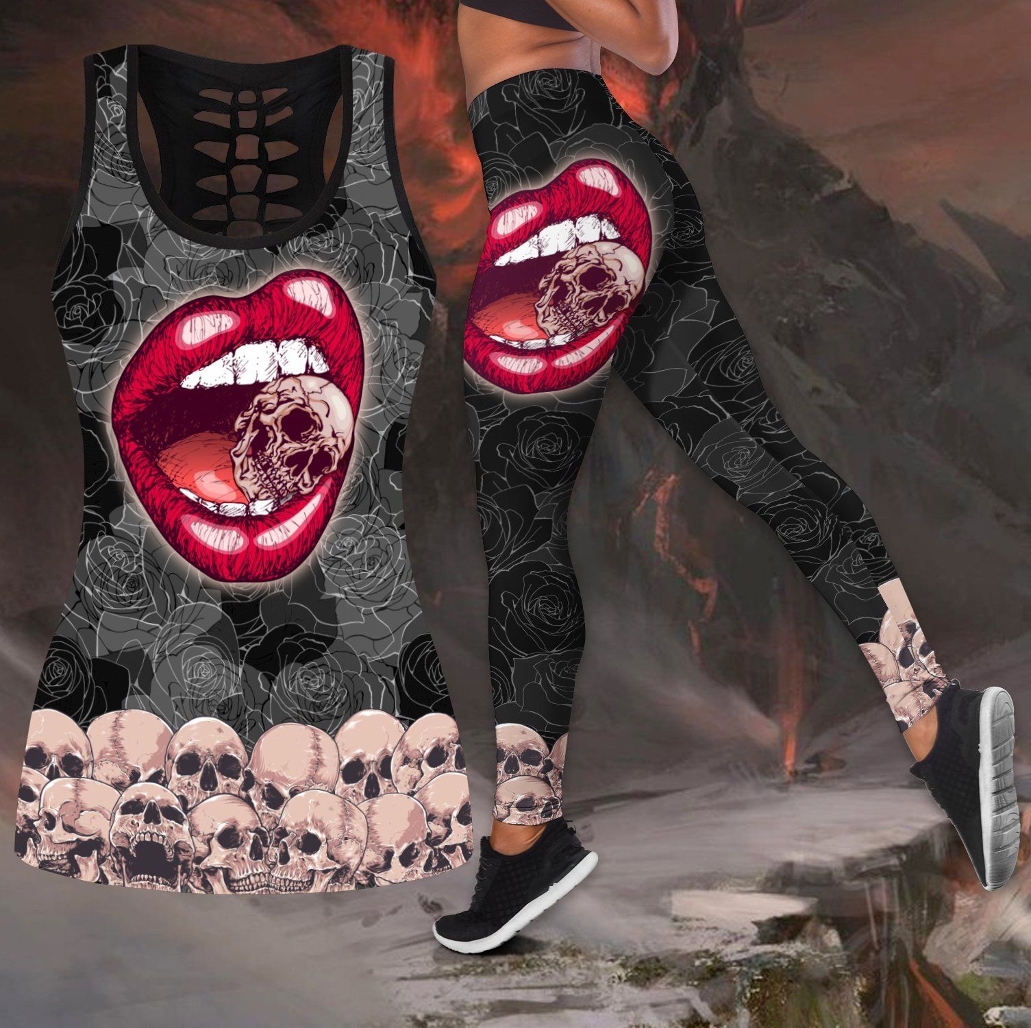 Sexy lip love Skull tanktop & legging camo hunting outfit for women