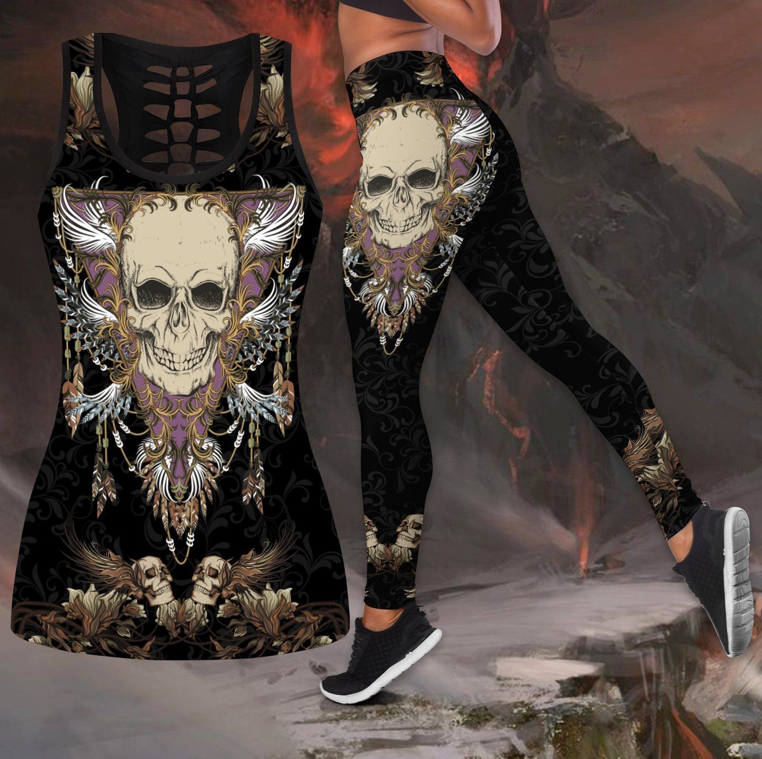 Love Skull 3D all over printed tanktop & legging outfit for women QB06102003