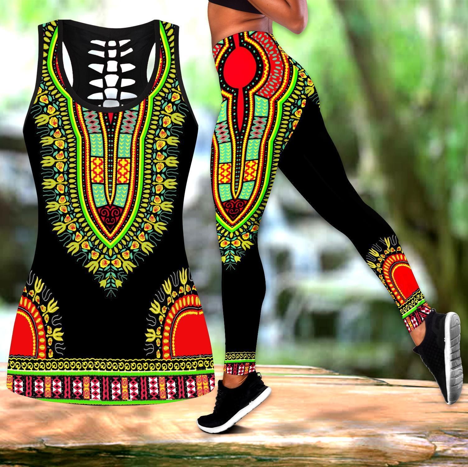 African Dashiki Pattern 3D Over Printed Legging & Tank top-ML