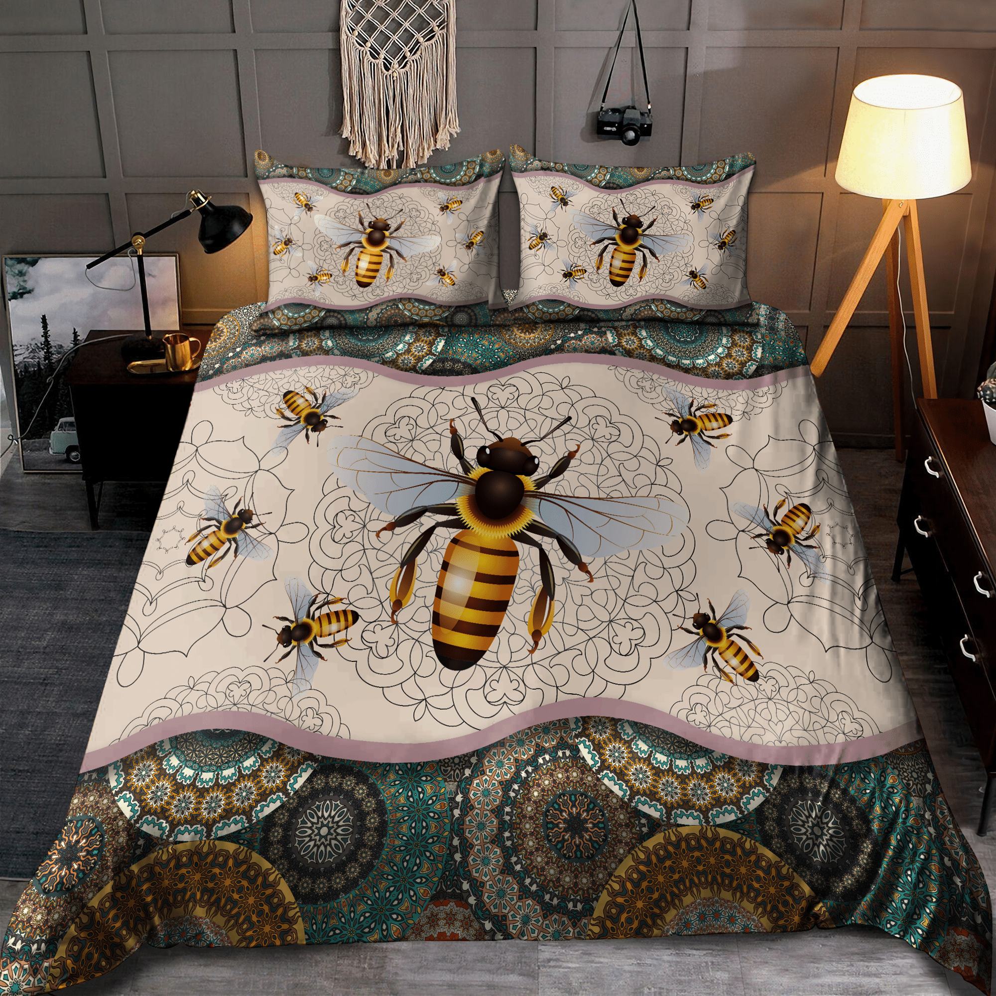 Bee Mandala All Over Printed  Bedding Set MEI